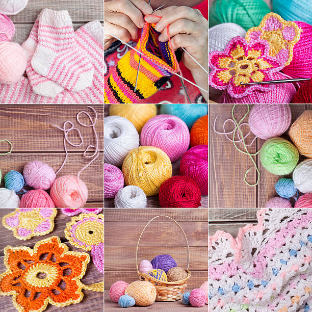 collage of kniting objects photos