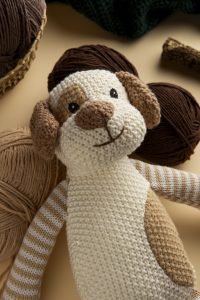 top view crochet plush still life